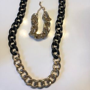 Black and Gold Chain Necklace & Matching bracelet